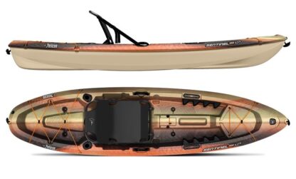 The standard single rental kayak is a sit on top, self bailing, super safe kayak. It is rated to 300lb capacity, comes with paddle, seat back and life vest.