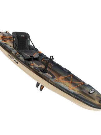 The Catch 130 Hydryve II is a 12’6” rudder-controlled fishing kayak with pedal drive technology; its sturdy, lightweight, and easy to move.