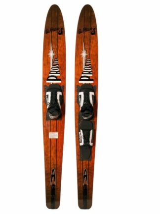 These water skis are injection molded over a steel reinforcement to provide a high quality yet durable water ski. With a concave bottom.