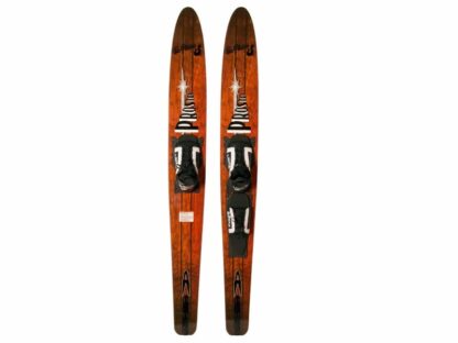 These water skis are injection molded over a steel reinforcement to provide a high quality yet durable water ski. With a concave bottom.